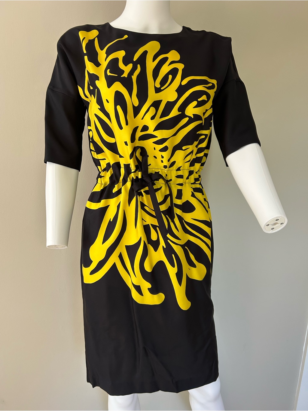 Martn Grant Paris 100% Silk Abstract Print Dress Black Yellow Made In Frances36